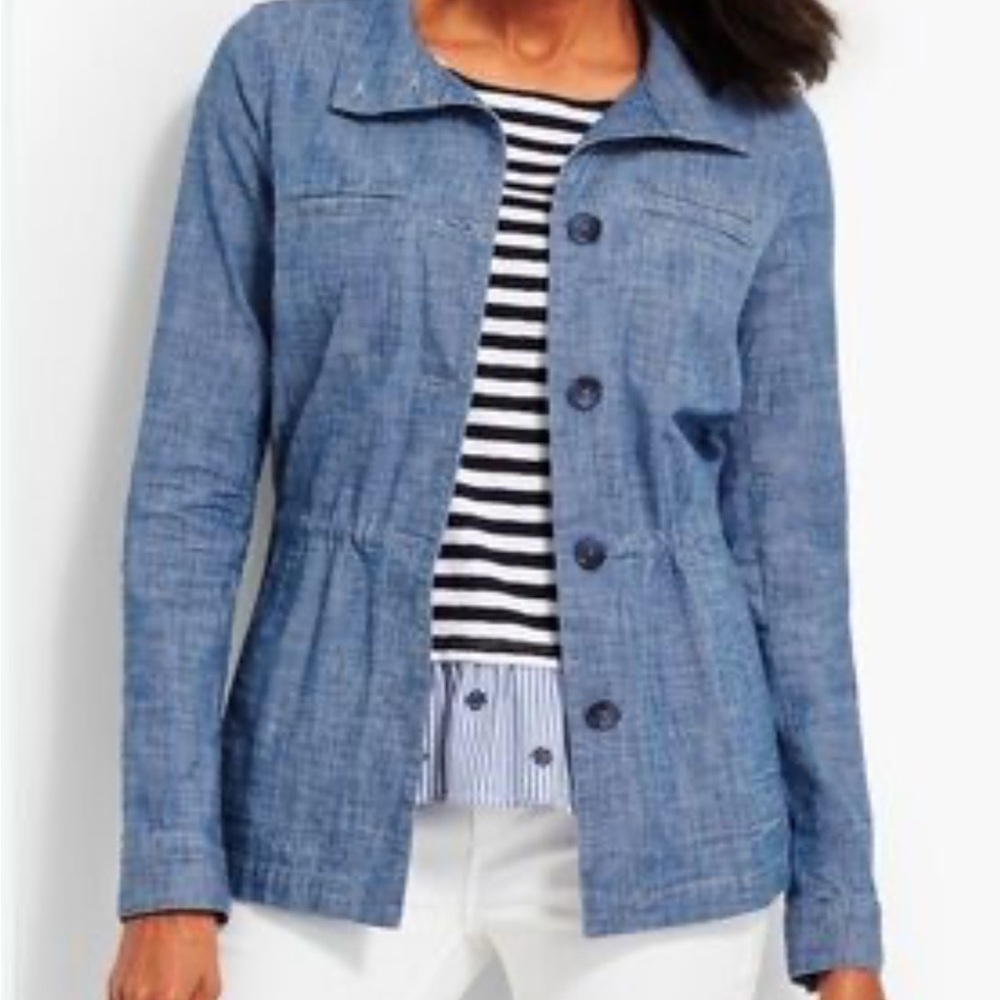 Talbots twill chambray 98% cotton lightweight jacket Large denim button front